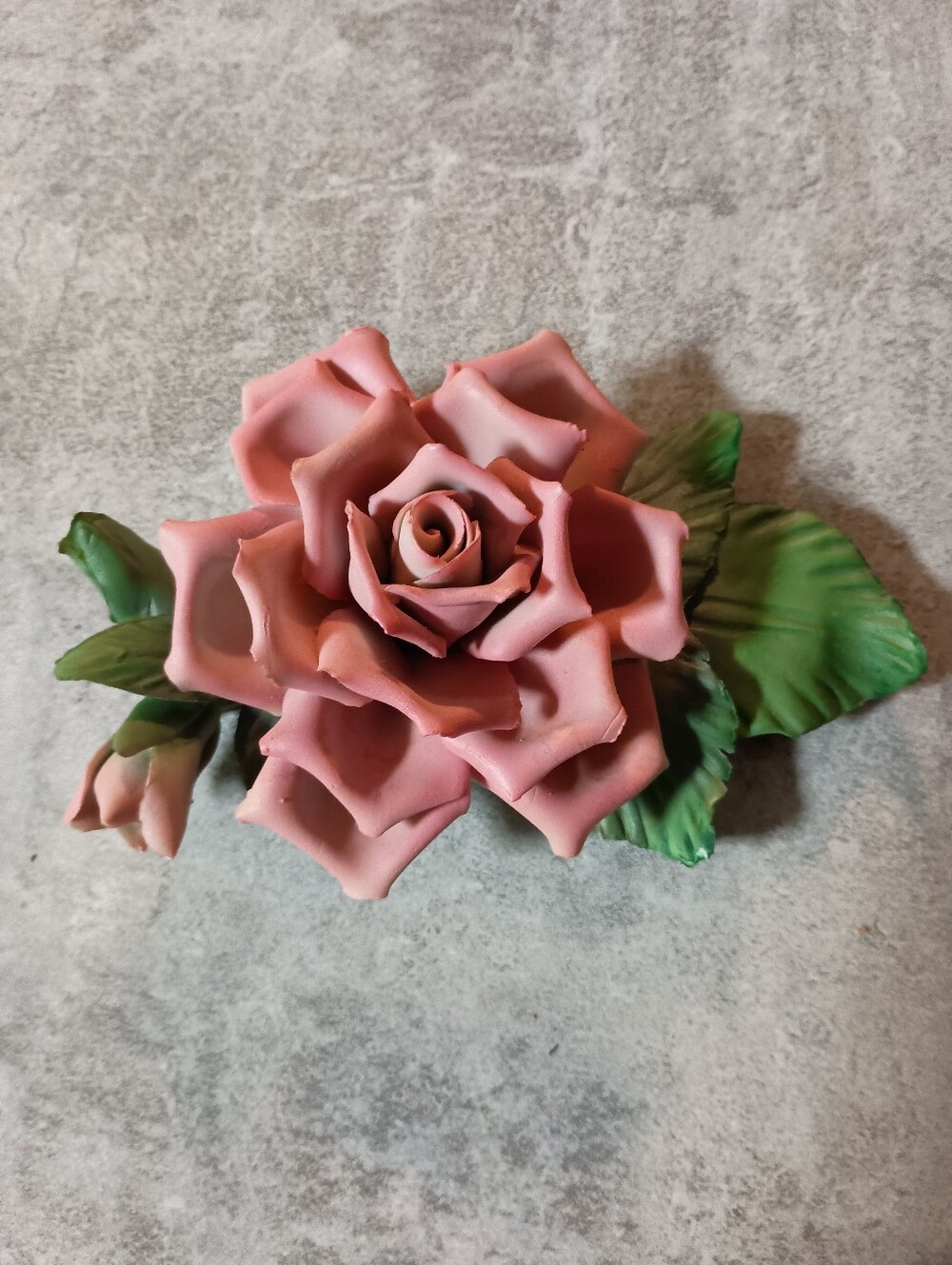 Franklin Mint Pink Porcelain Rose with Green Leaves